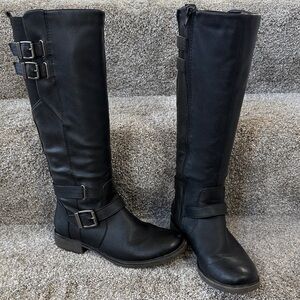 BareTraps “Sebastian” Black Heeled Boots with Buckle Detail
